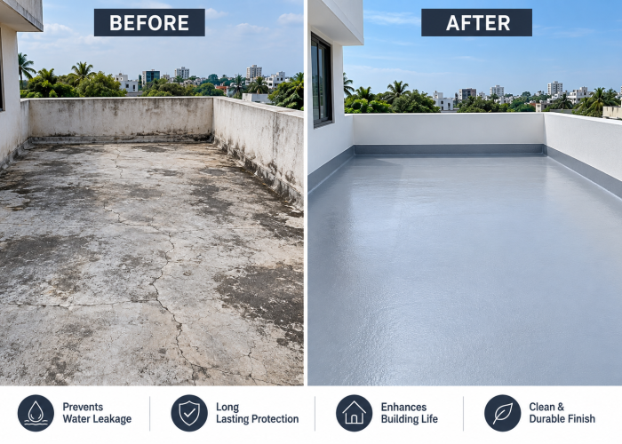 water proofing before and after - pigment painting solutions in bangalore